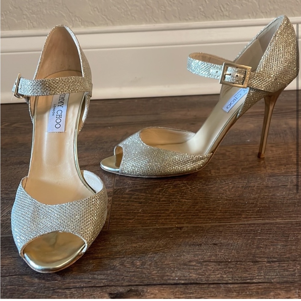 Jimmy Choo Heels Gold Stiletto High Heels Sandals with Strap Size 39.5 or 8.5 - Picture 2 of 6
